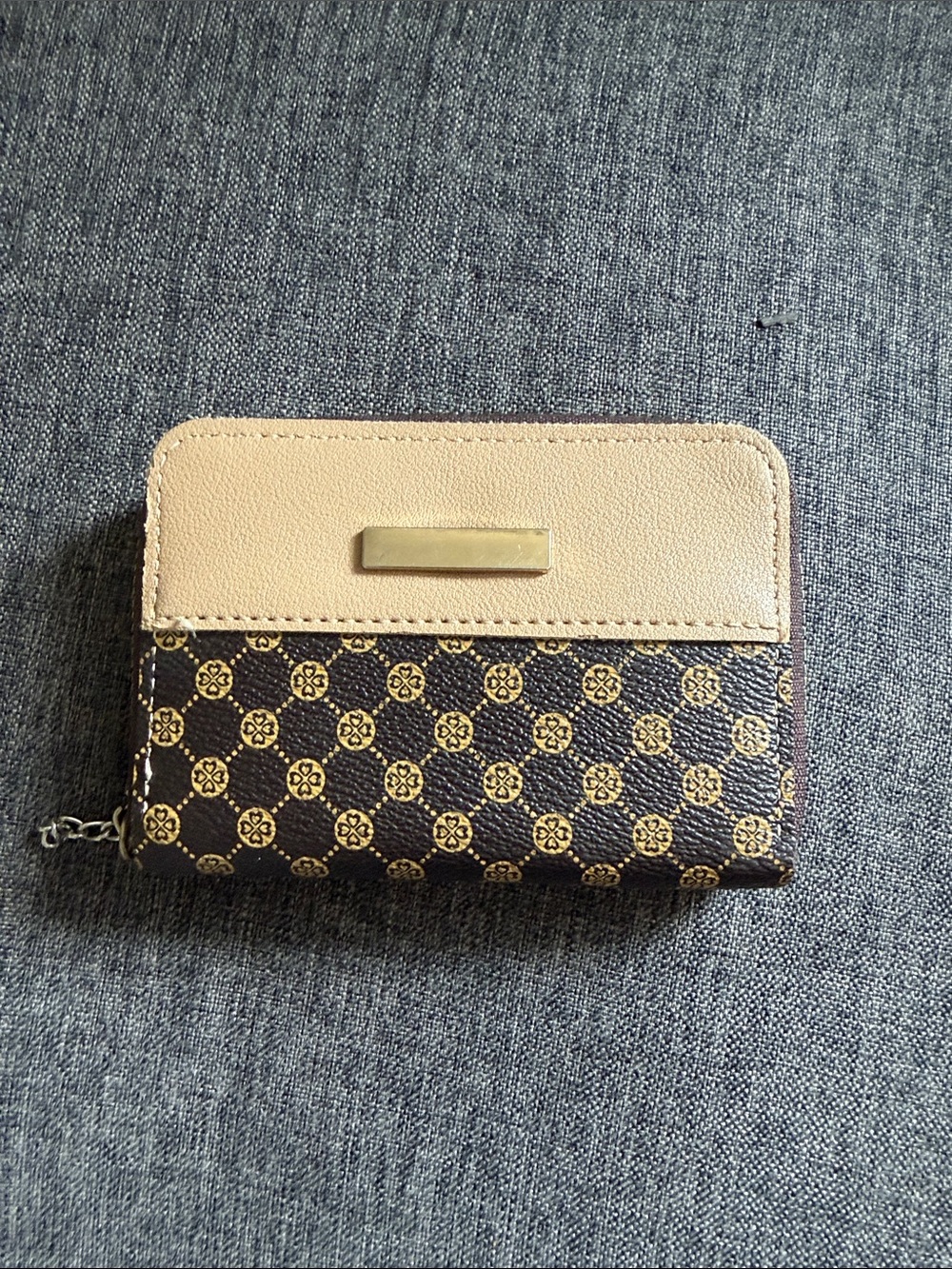Beige and Brown Patterned Women's Zip Wallet